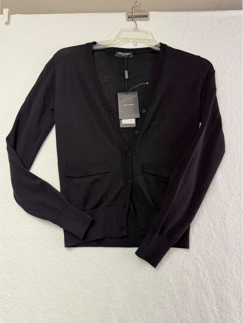 Dolce & Gabbana Women's Black V-Neck Button-Up Cardigan Sweater Size S